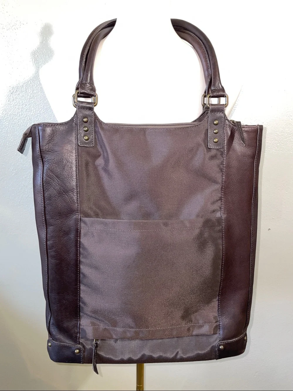 Solo Espresso Leather Tote Bag Shoulder Purse Travel Organizer Carryall Pockets